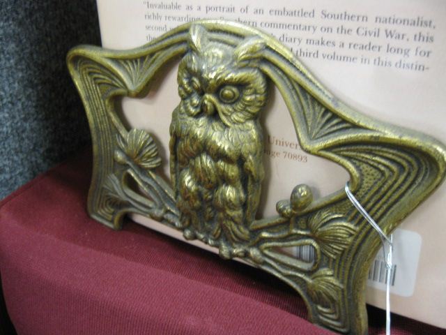 Appraisal: Antique Bronzed Book Rack owl decor telescopic attibuted to Bradley