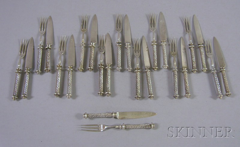 Appraisal: Astro-Hungarian Silver Fruit Set for Twelve with twisted handle ending