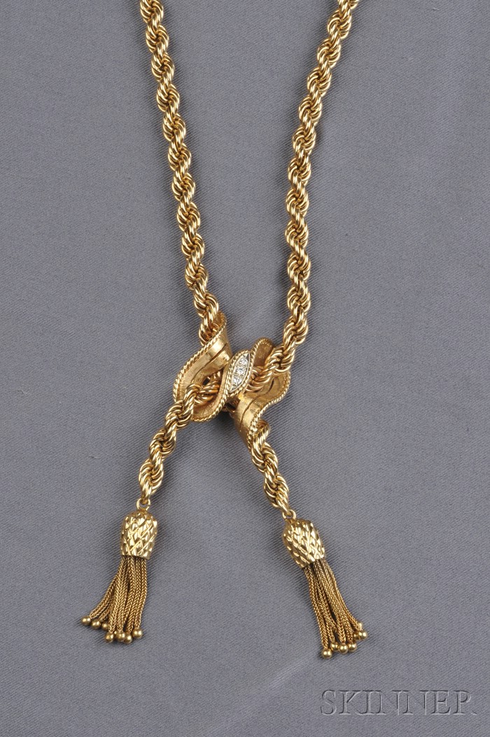 Appraisal: kt Gold and Diamond Necklace designed as a rope twist