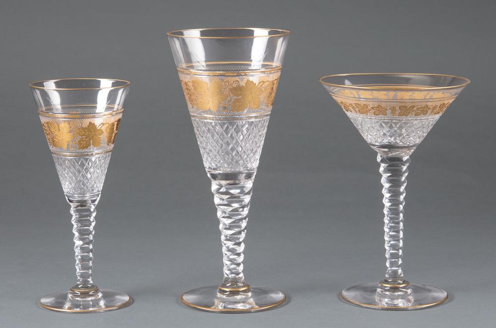 Appraisal: French St Louis-Style Gilt Cut-Glass Stemware fruiting grapevine pattern incl