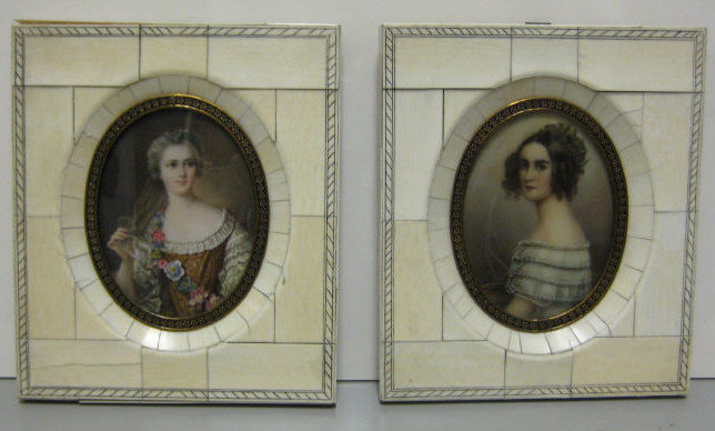 Appraisal: TWO PAINTED PORTRAIT MINIATURES Each oval depicting young female signed