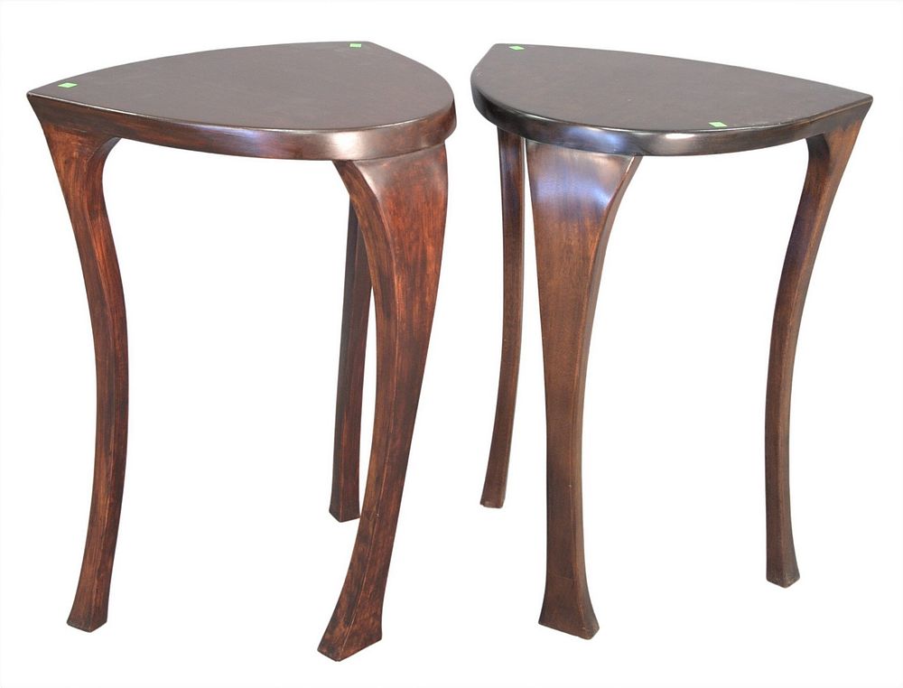 Appraisal: Pair of Custom Mahogany Side Tables raised on three legs