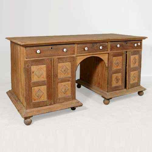 Appraisal: An Anglo Indian Teak and Rosewood Pedestal Desk circa having