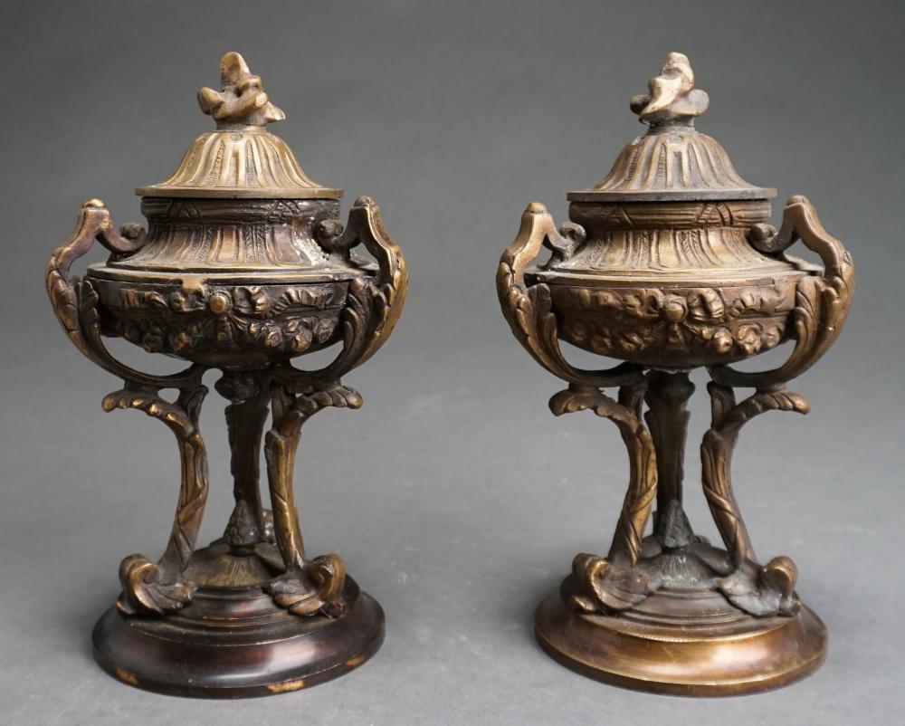 Appraisal: Pair Rococo Style Bronze Lidded Tripods H in cm