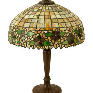 Appraisal: An American Leaded Glass and Patinated Metal Table Lamp Early