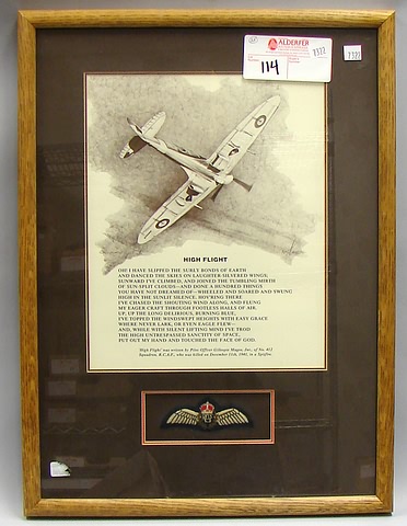 Appraisal: Aviation print A WW II Spitfire below which appears the