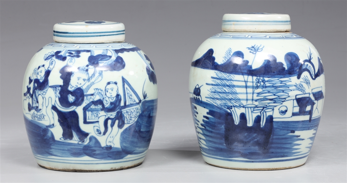 Appraisal: Group of two Chinese blue on white covered ginger jars