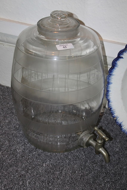 Appraisal: A LARGE GLASS BRANDY BARREL with metal tap circa