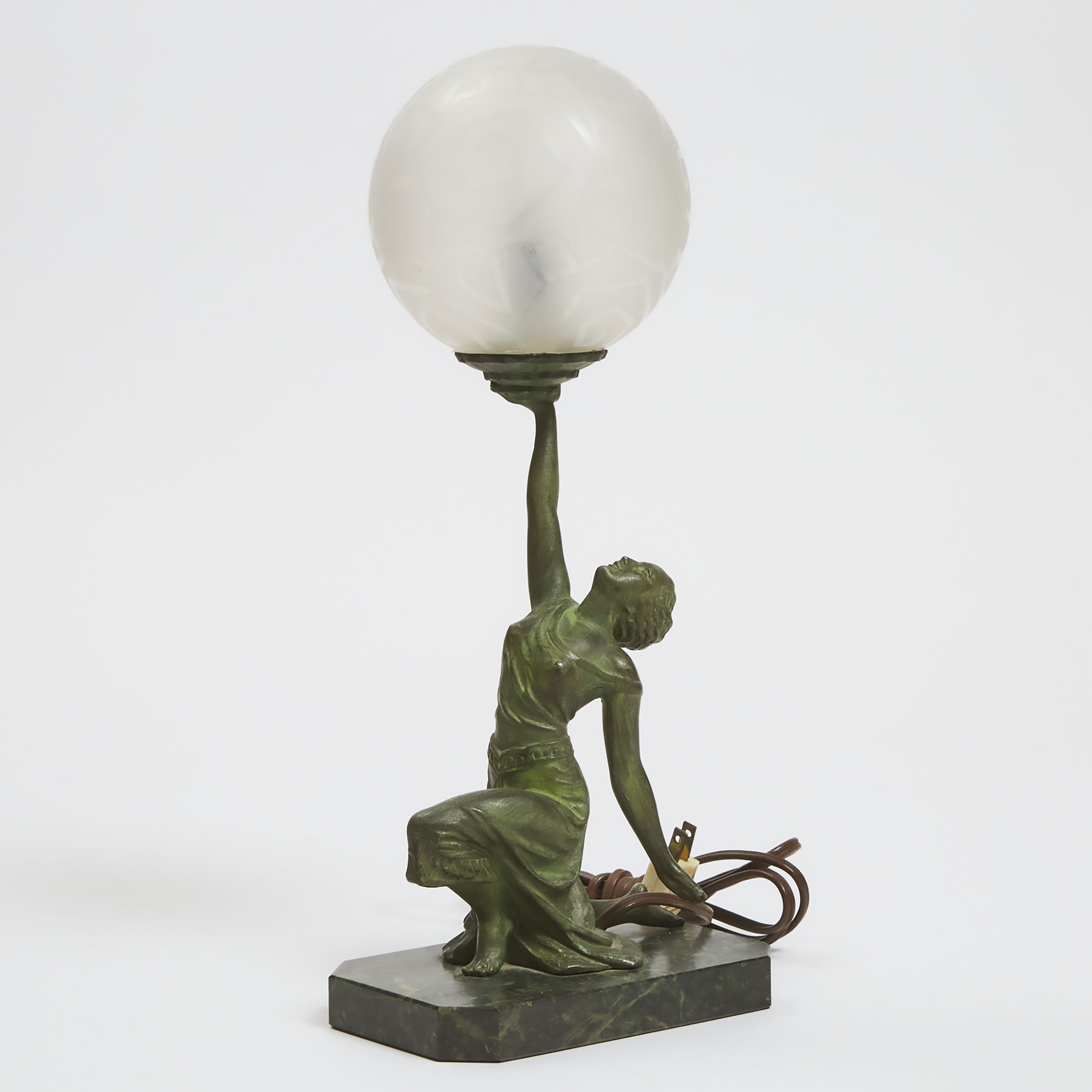 Appraisal: French Art Deco Figural Table Lamp c bronze patinated white