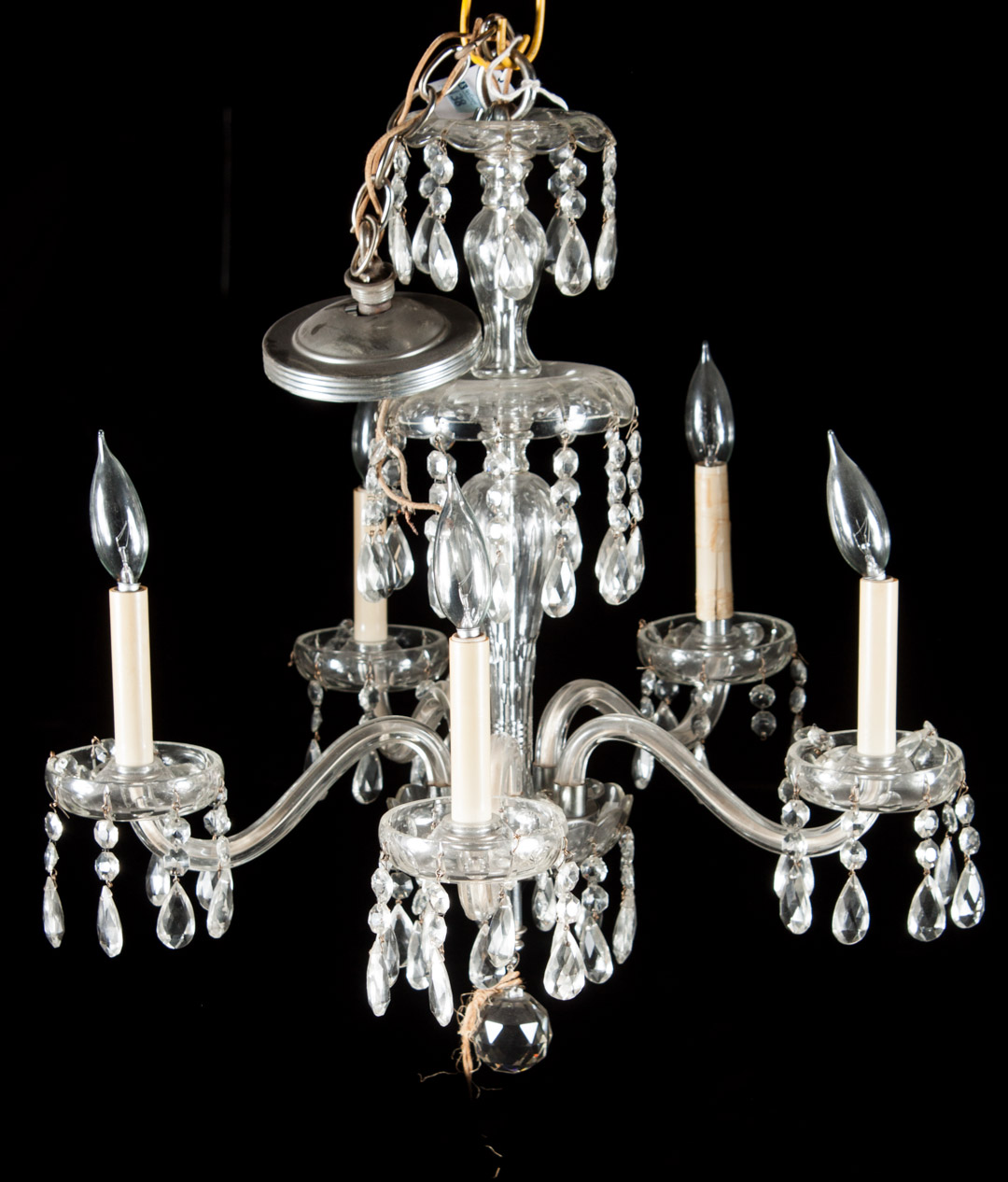 Appraisal: Anglo-Irish glass five-light chandelier