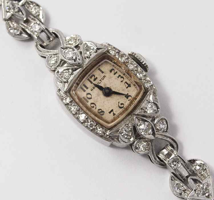 Appraisal: HAMILTON PLATINUM DIAMOND LADIES WRISTWATCH Vintage 's platinum watch jewel