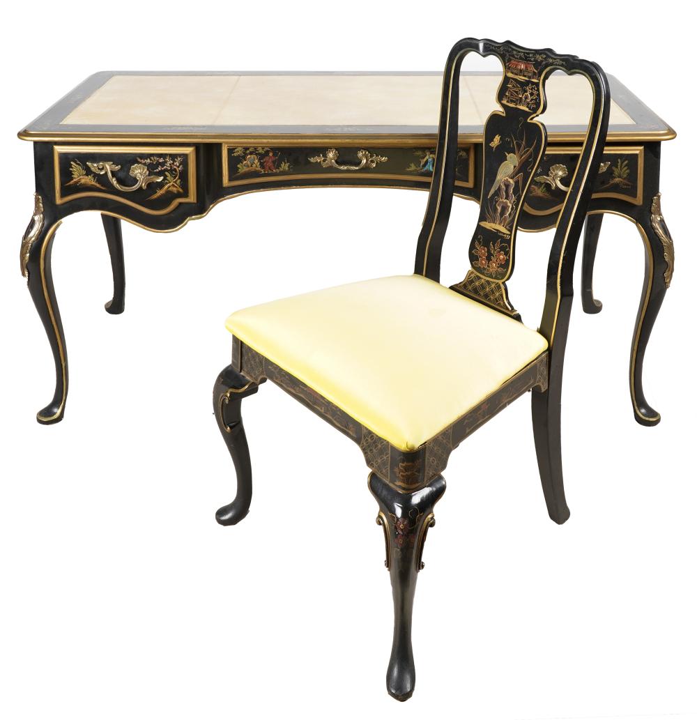 Appraisal: QUEEN ANNE-STYLE CHINOISERIE WRITING TABLE CHAIRlate th century unsigned the