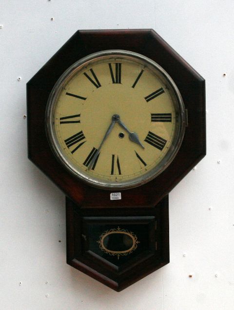 Appraisal: A stained pine Ansonia wall clock cm high