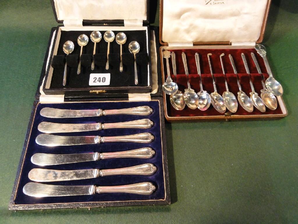 Appraisal: A cased set of six silver coffee spoons of stylised