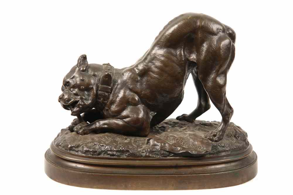 Appraisal: BRONZE SCULPTURE - French Bronze Bulldog signed by artist P