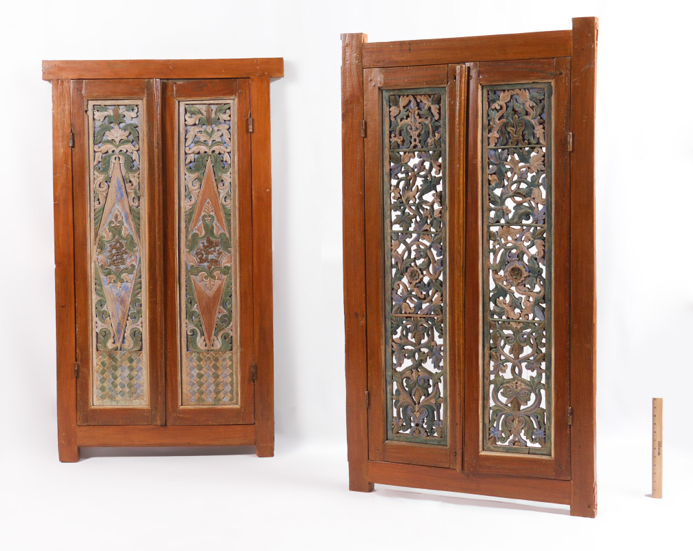 Appraisal: PAIR CARVED PERSIAN WINDOW PANELS Polychrome decorated each panel window