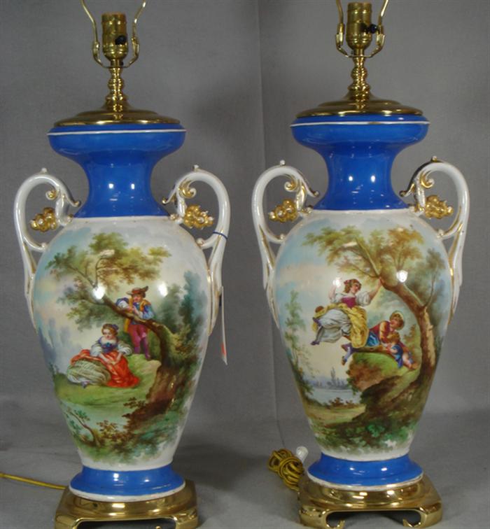 Appraisal: Pr Paris porcelain vases mounted as lamps HP rose decoration