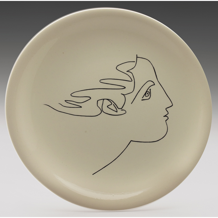 Appraisal: Picasso plate linear profile in blackagainst a cream background signed