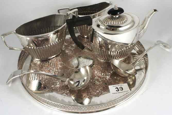 Appraisal: Silver Plate Tray Teapot Sugar Cream and Spoons Set