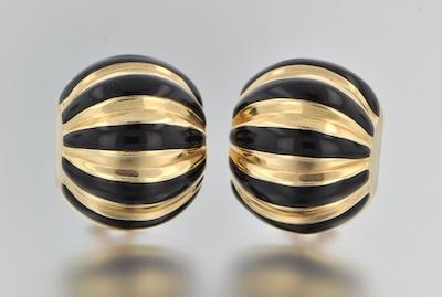 Appraisal: A Pair of Gold and Black Enamel Earrings k yellow