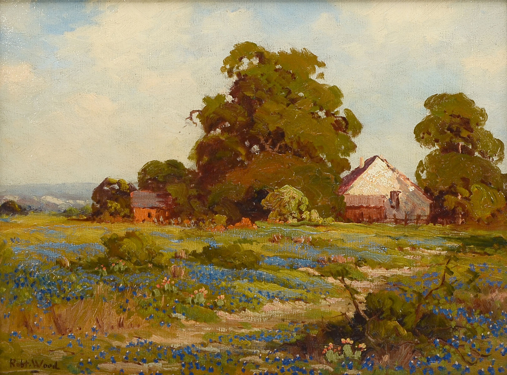 Appraisal: WOOD Robert American - Bluebonnet Prairie Landscape with Farmhouse Oil