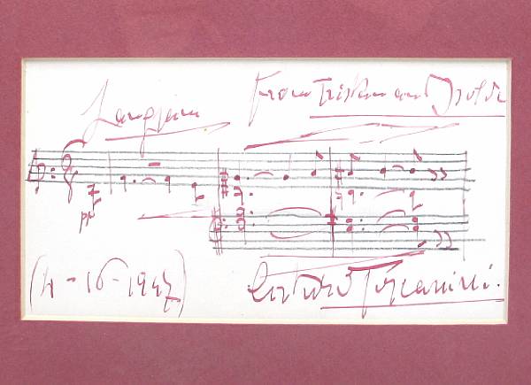 Appraisal: TOSCANINI ARTURO - Autograph Musical Quotation Signed Arturo Toscanini in