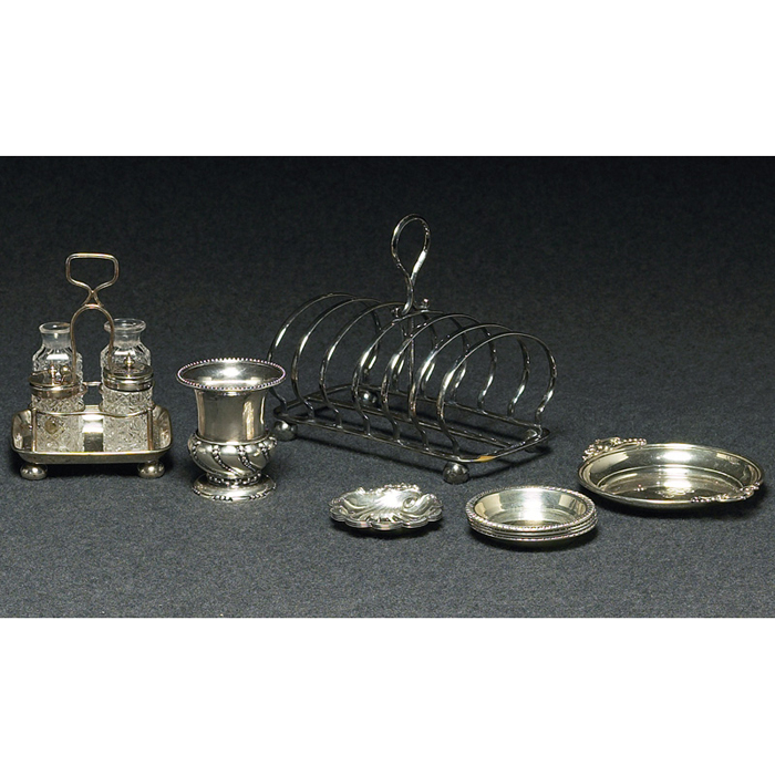 Appraisal: Cameron Kilmarnock cruet set handled tray in silver holding four