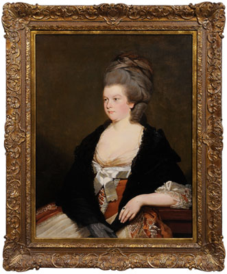 Appraisal: th century British portrait young woman with powdered hair feather