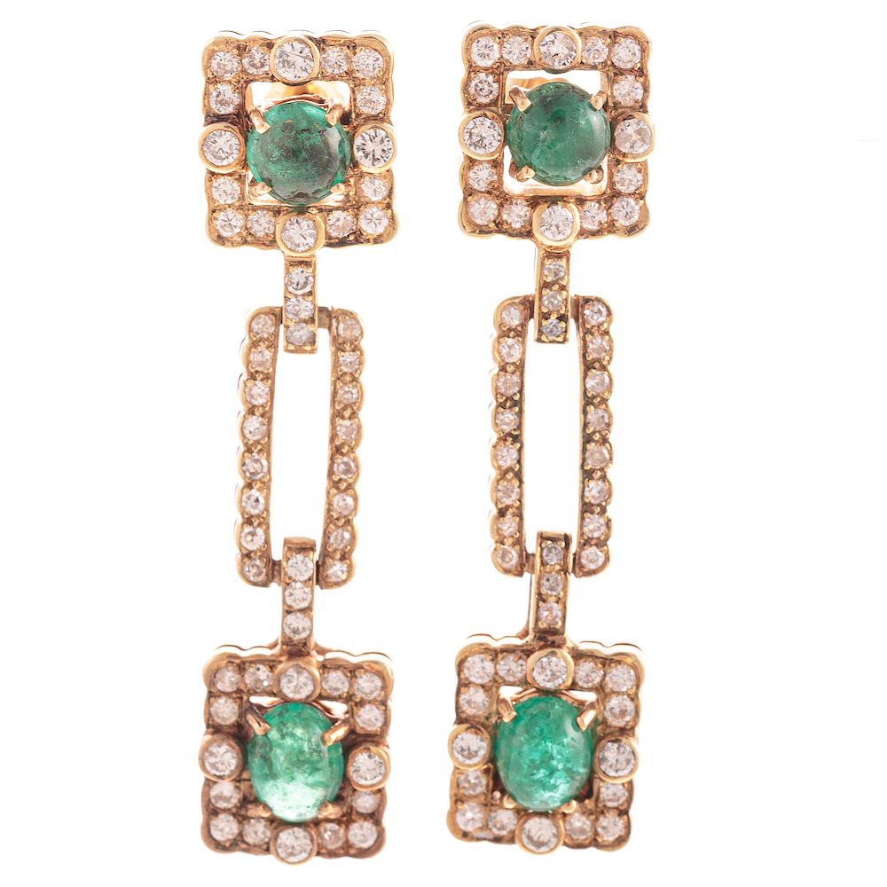 Appraisal: A Pair of Emerald Diamond Drop Earrings in K K