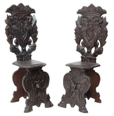 Appraisal: pair Italian Renaissance Revival walnut hall chairs late th c