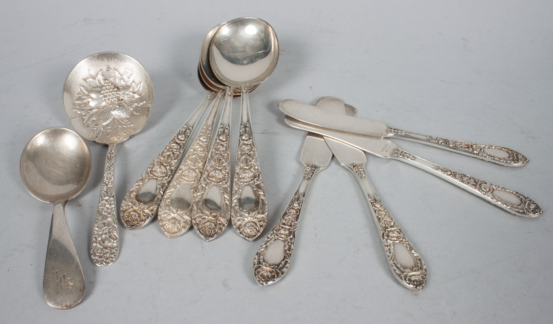 Appraisal: Ten assorted Kirk sterling silver flatware including Rose soup spoons