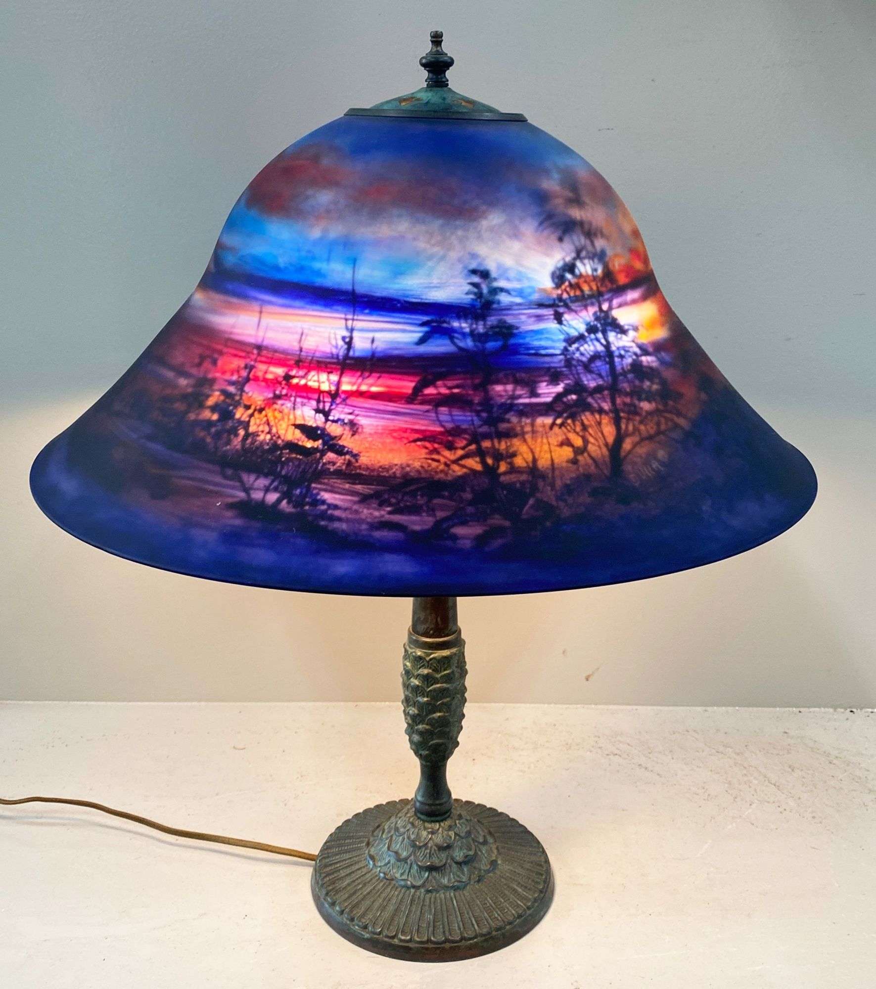 Appraisal: Ulla Darni Reverse Painted Table Lamp on Pinecone Base tall