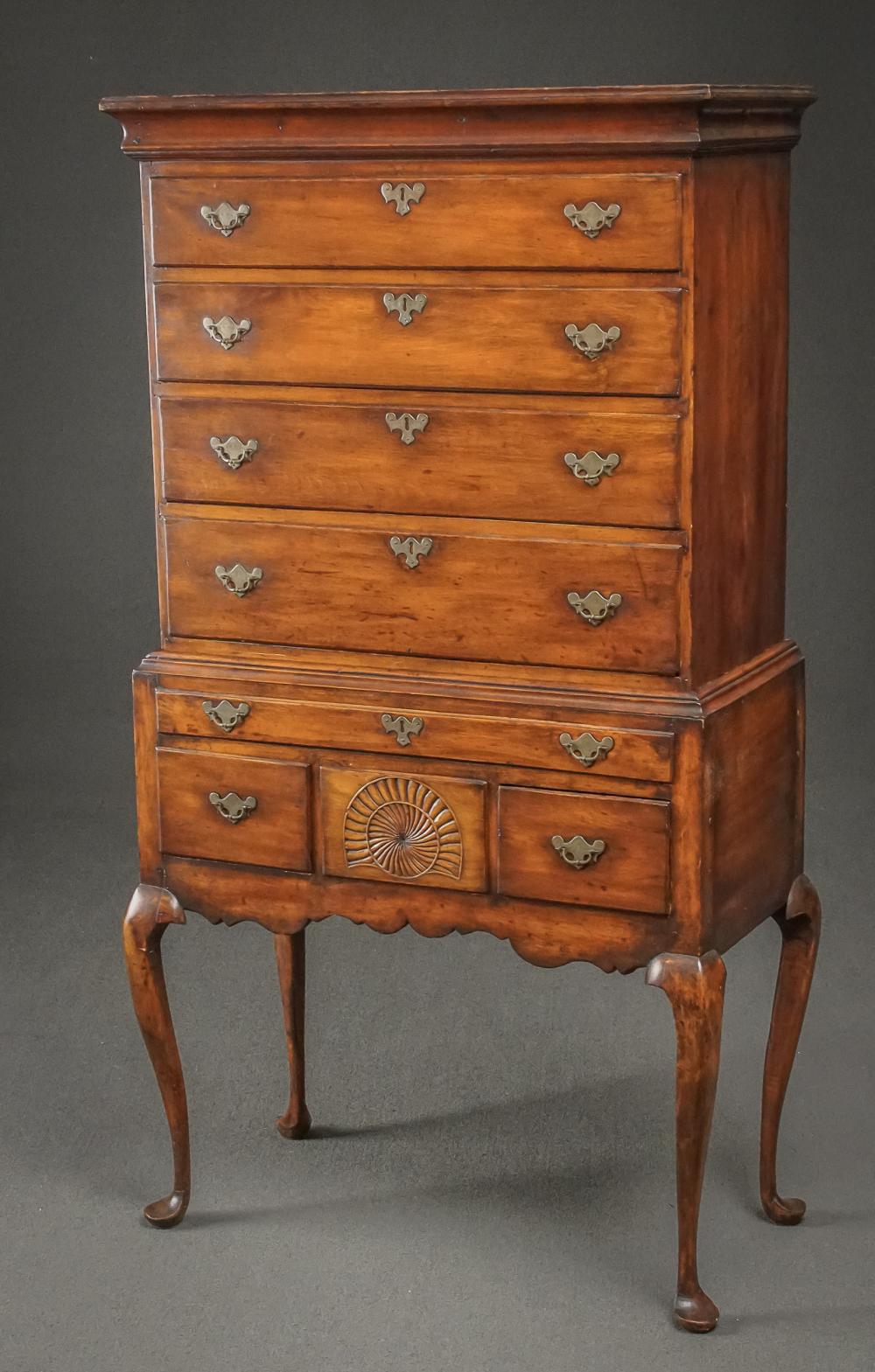 Appraisal: QUEEN ANNE SYCAMORE FLAT TOP HIGHBOY NEW ENGLAND NEW HAMPSHIRE