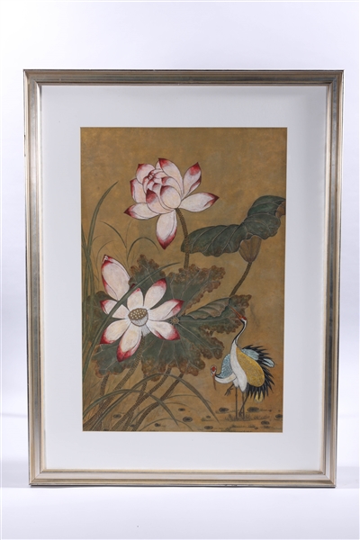 Appraisal: Korean ink and color on paper folk painting depicting bird