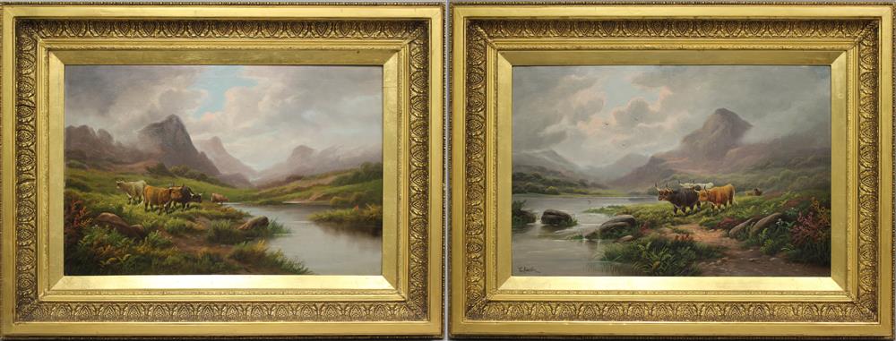 Appraisal: EDWARD HEATON BRITISH - PAIR OF HIGHLAND LANDSCAPES WITH LAKE