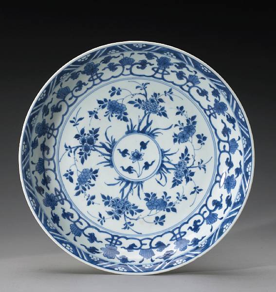 Appraisal: A blue and white porcelain deep dish Kangxi Its shallow