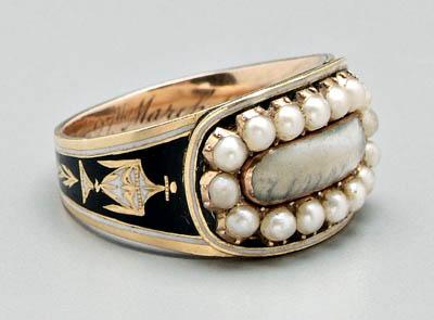 Appraisal: Vintage pearl mourning ring small pearls around oval window quot