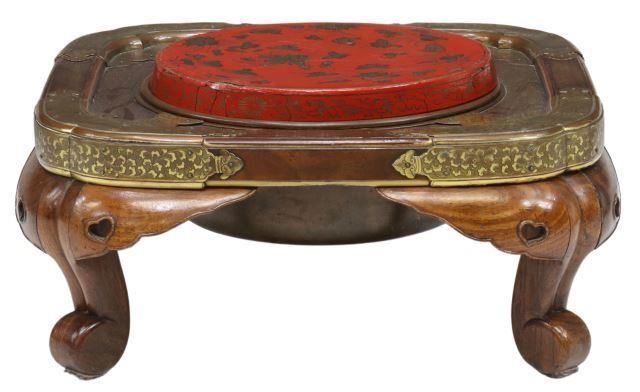 Appraisal: Japanese brazier hardwood frame with metal corner mounts bronze liner