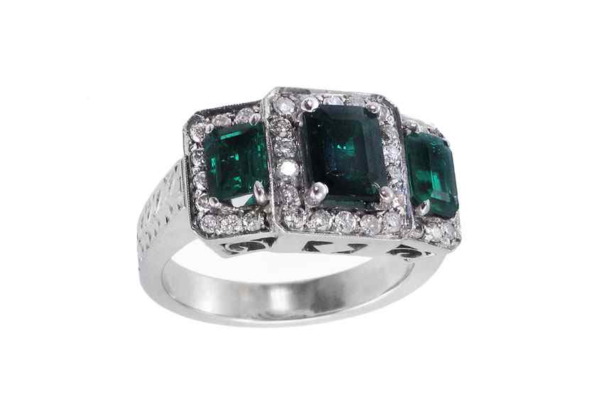 Appraisal: K GOLD DIAMOND EMERALD RING K white gold diamond and