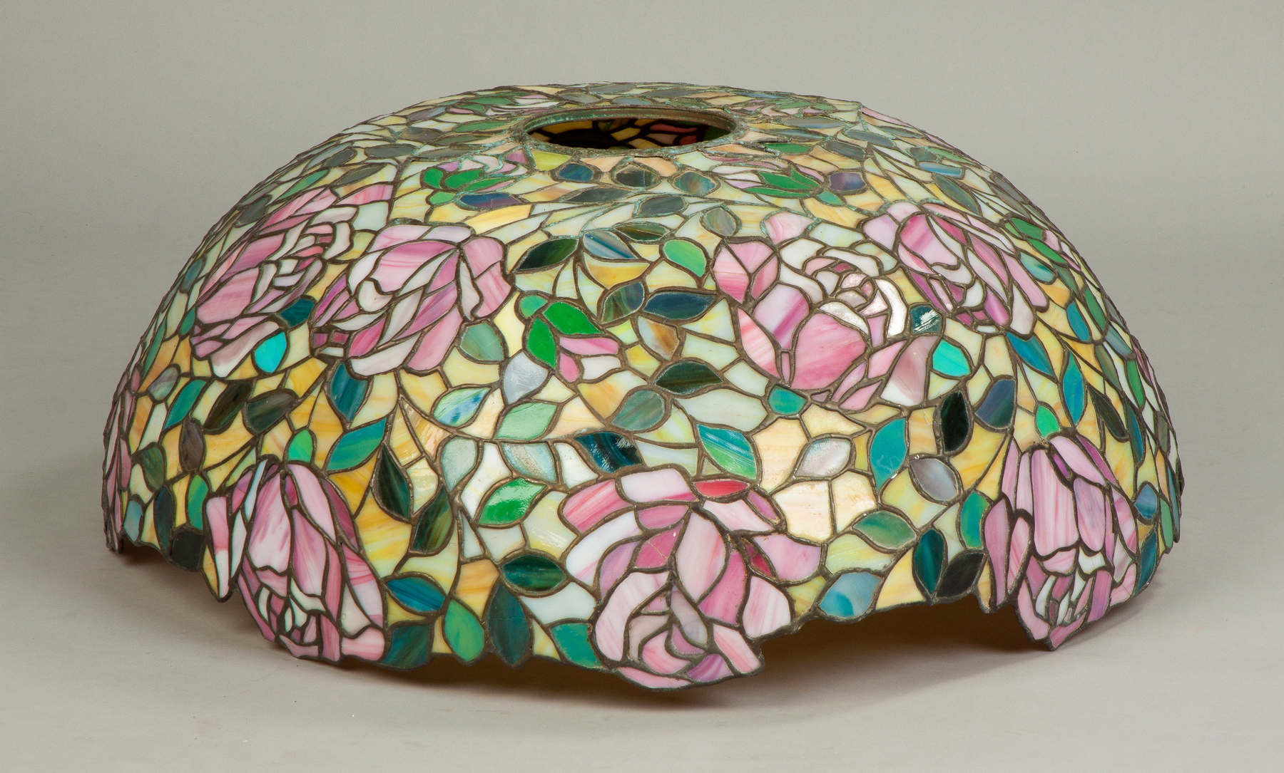 Appraisal: Large Leaded Glass Floral Domed Shade Early th cent