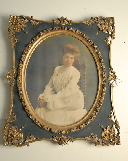 Appraisal: Large Print of Lady Ornate frame damaged H W