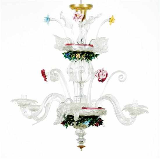 Appraisal: Murano glass six-light floral chandelier second quarter th century tiered