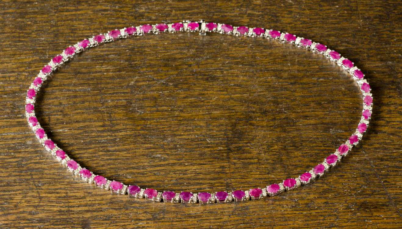 Appraisal: RUBY DIAMOND AND FOURTEEN KARAT GOLD NECKLACE The white gold