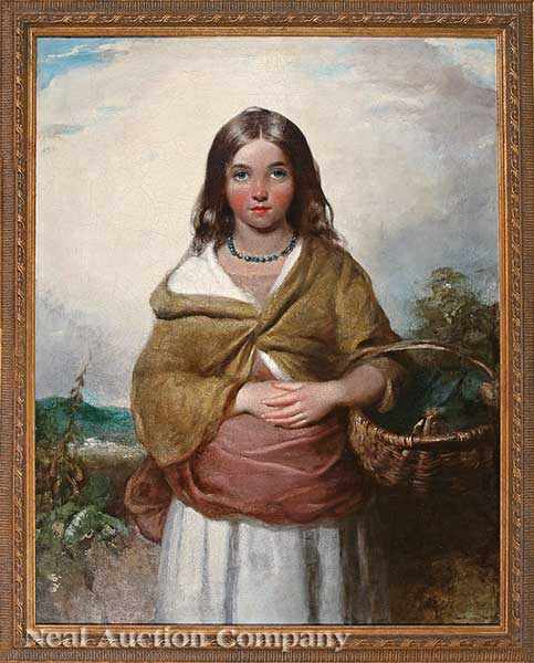 Appraisal: English School th c Girl with Basket oil on canvas