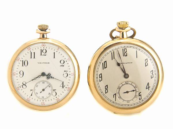 Appraisal: Two gold filled pocket watches Hamilton and Waltham with gold