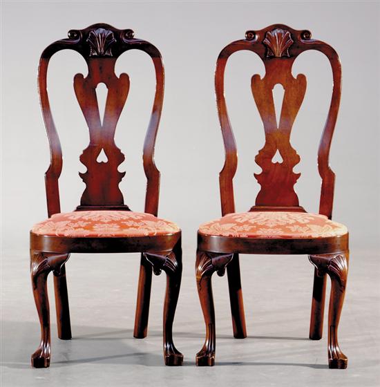 Appraisal: Pair Queen Anne style mahogany side chairs Kittinger domed crest