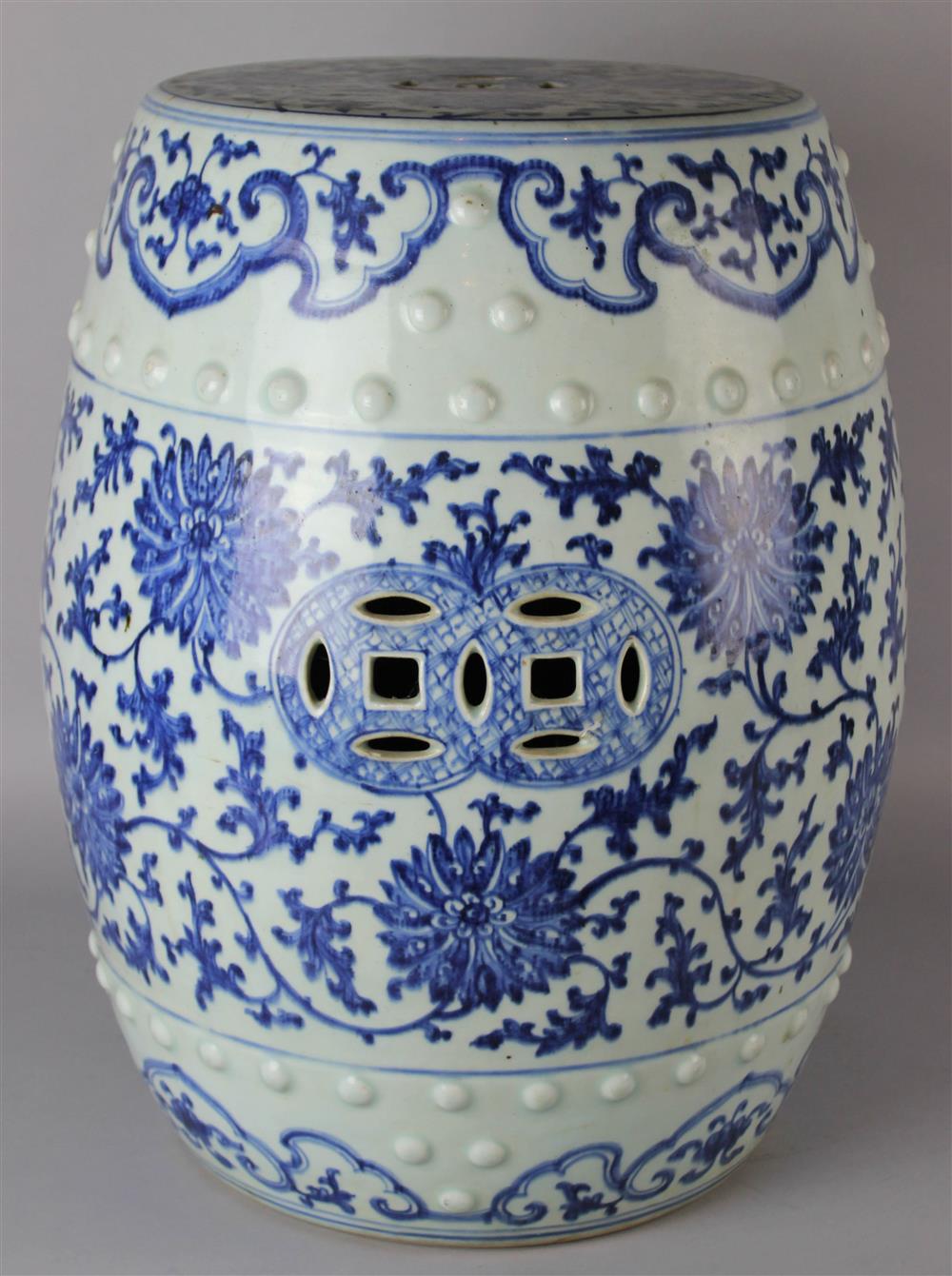 Appraisal: CHINESE UNDERGLAZE BLUE AND WHITE PORCELAIN GARDEN STOOL QING DYNASTY