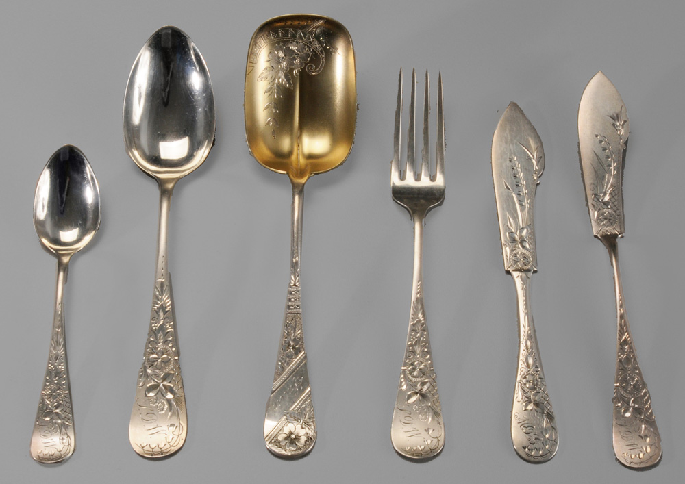 Appraisal: Bright-Cut Sterling Flatware American late th early th century piec