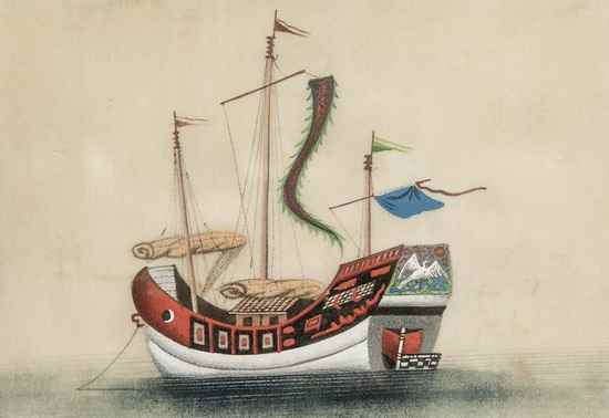 Appraisal: Chinese School - A group of barges watercolours on rice