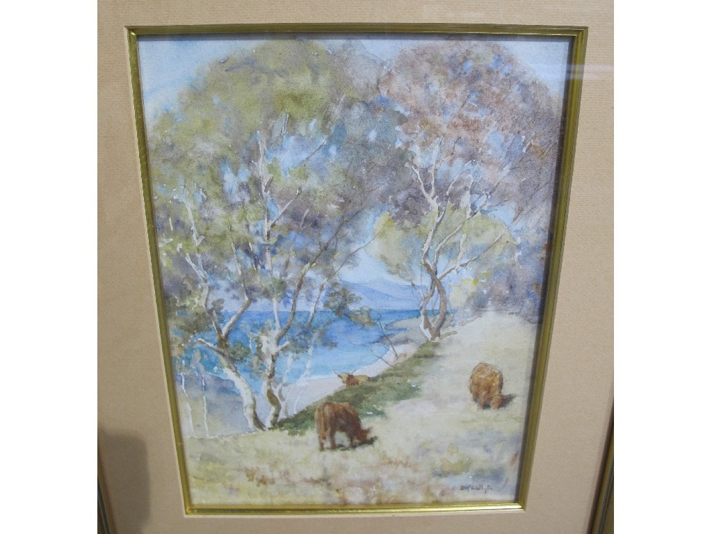 Appraisal: DUNCAN MacGREGOR WHYTE Watercolour 'Cattle grazing by a Shore' signed